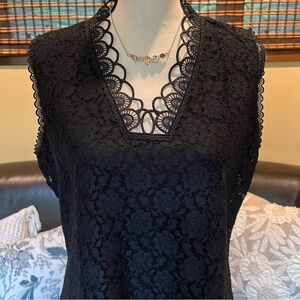 Karl Lagerfeld Elegant Black Lace Detail Top